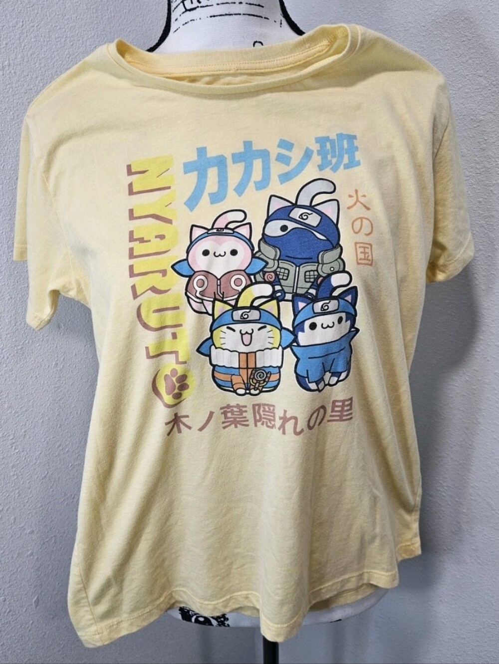 XL 14 16 Naruto Girls Cute Yellow Anime Graphic Tee Shirt Shippuden Nyaruto Cat